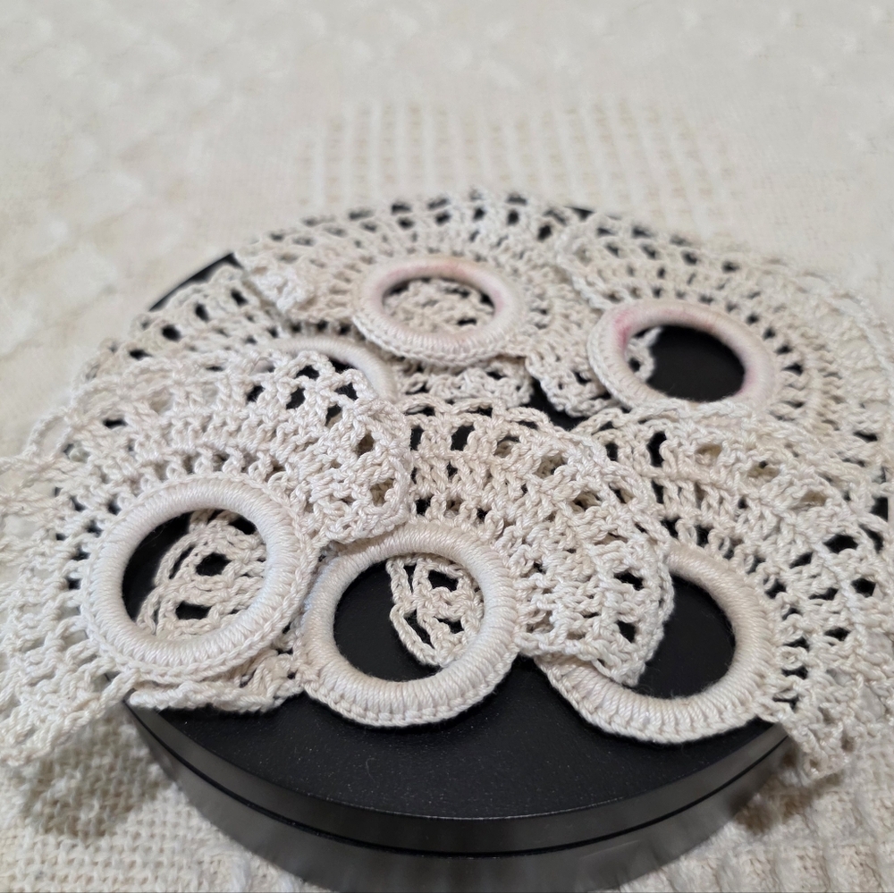 Vintage Handmade Ecru Ivory Beige Hand Crochet Napkin Rings Set of 6